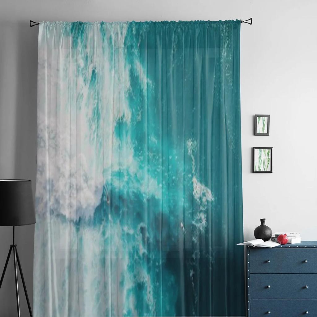 Ozeanwelle am Strand, transparenter Vorhang für Wohnzimmer, moderne Voile-Tüll-Fenstervorhänge für Schlafzimmer, Küche, Vorhänge