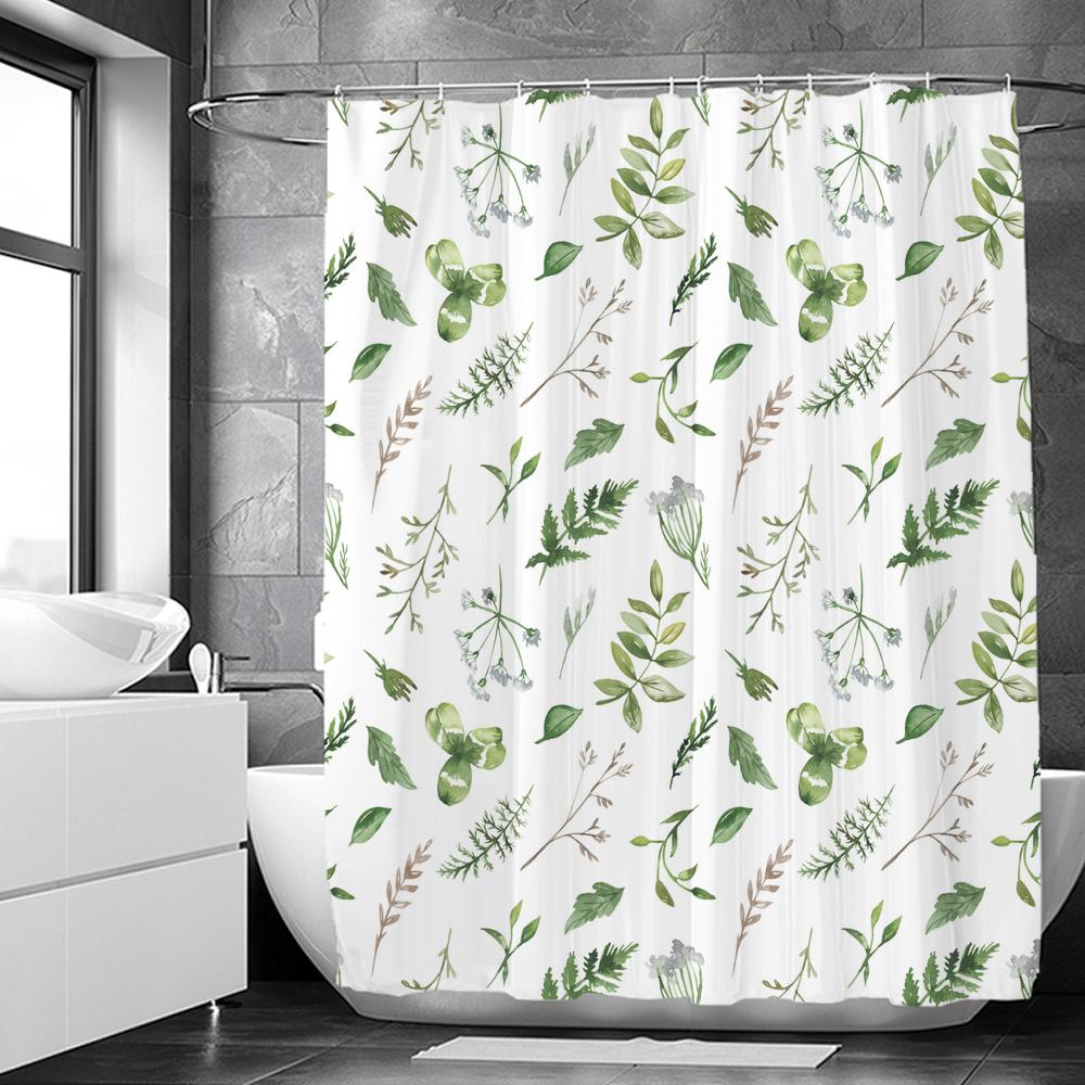Green Plant Leaves Print Shower Curtains Watercolor Boho Floral Waterproof Morden Bathroom Bathtub Curtain Room Decor With Hooks