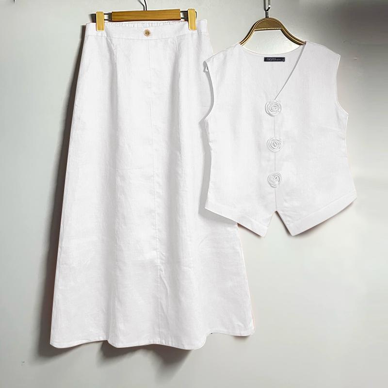 

ZANZEA Женские топы без рукавов и брюки Летние костюмы-двойки XL белый