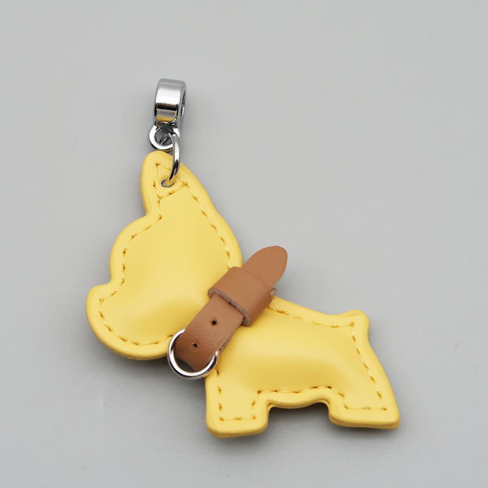 Handmade French Bulldog Genuine Leather Keychain with Anti-Lost Woven Rope Lanyard.