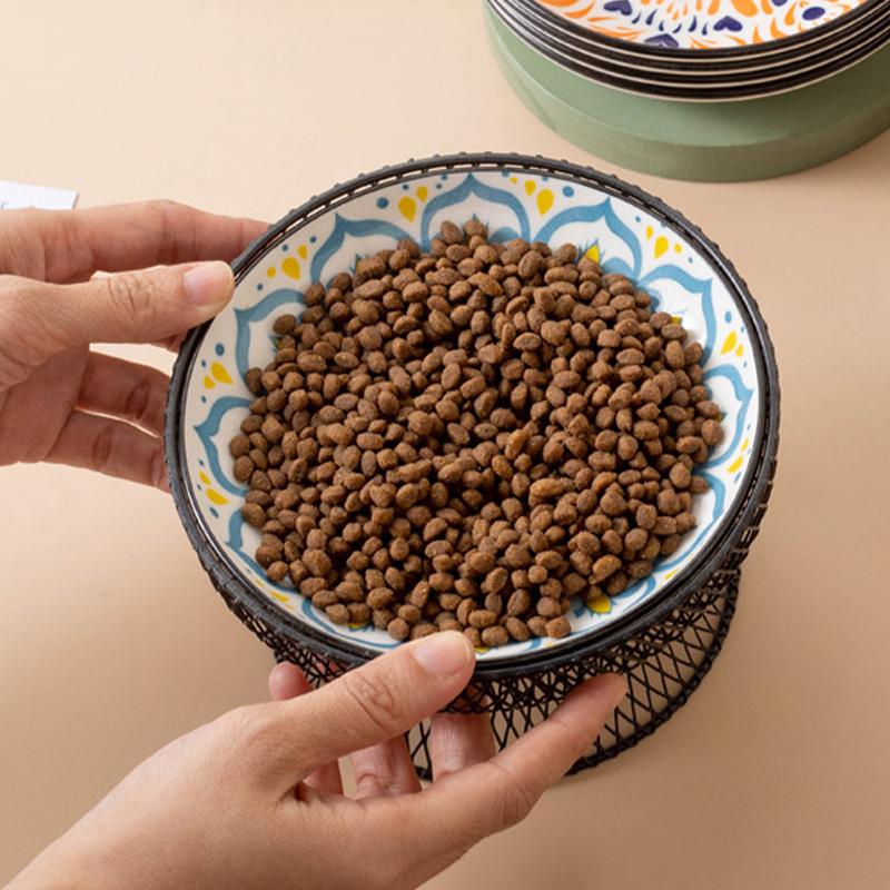 Ceramics Cat Bowl With Bohemia Design Cat Food Bowl Water Plate Snack Dish Large Caliber Anti-Tip With Stand For Neck Protection