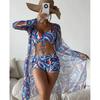 Women Swimsuit High Waist Bikini Set Three Pieces Women Sexy Long Sleeve Cover Up Swimsuit 2026 Beach Bathing Suits Swimwear