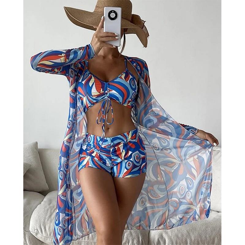 Women Swimsuit High Waist Bikini Set Three Pieces Women Sexy Long Sleeve Cover Up Swimsuit 2026 Beach Bathing Suits Swimwear