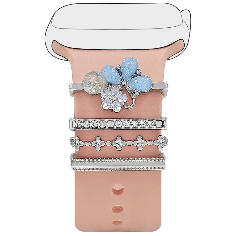 

4 шт. Декоративные кольца с бриллиантами, металлические шармы для браслета Apple Watch, для браслета Apple Watch серебряный