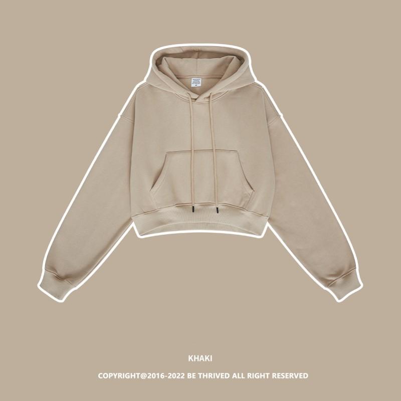 Women's Autumn and Winter Plus Cashmere Solid Color Hoodie Spice Girls Miss Umbilical American Pullover Top