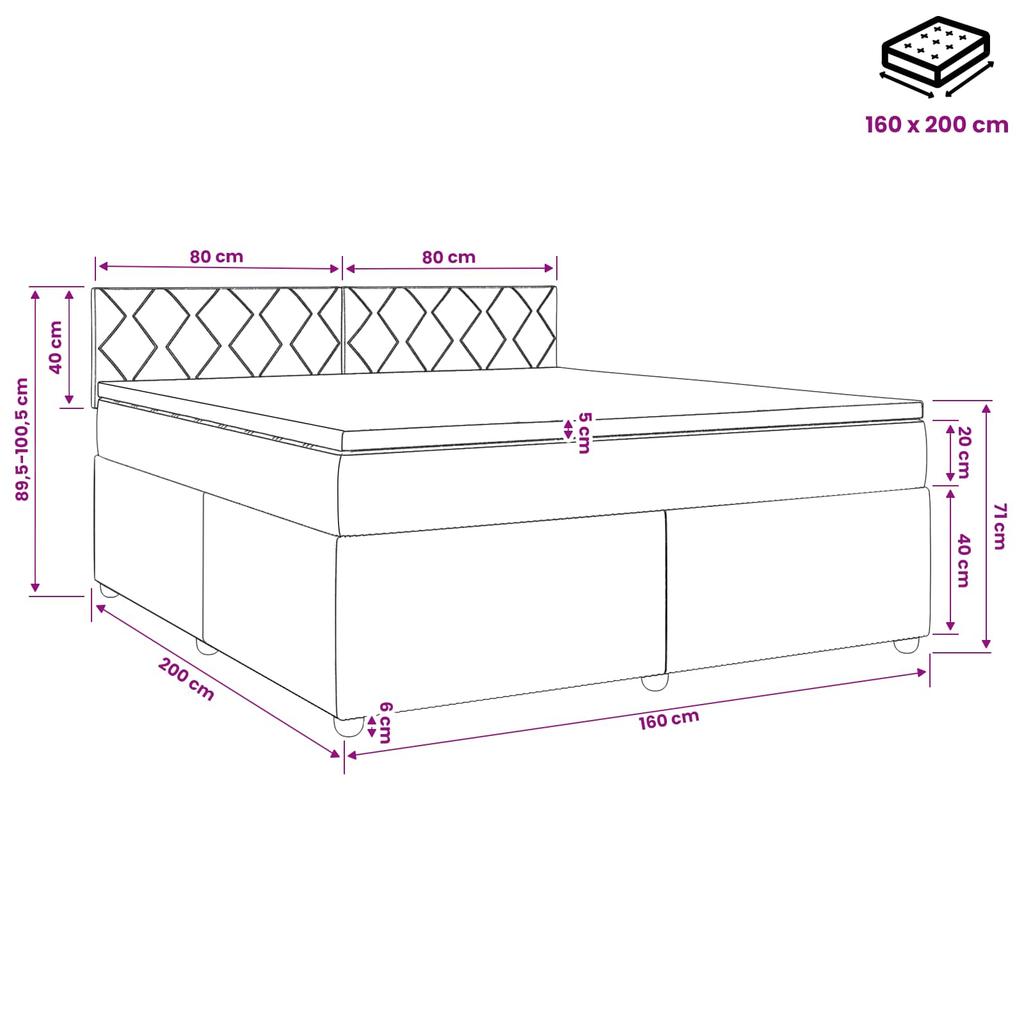 Box Spring Bed with Mattress Light Gray 160 x 200 cm Fabric