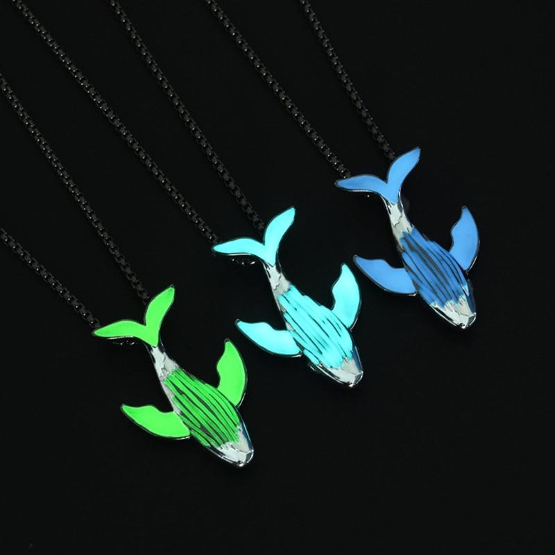 Luminous Whale Pendant Necklace Glow In The Dark Long Necklace Adjustable Stainless Steel Chain Pendant Necklace