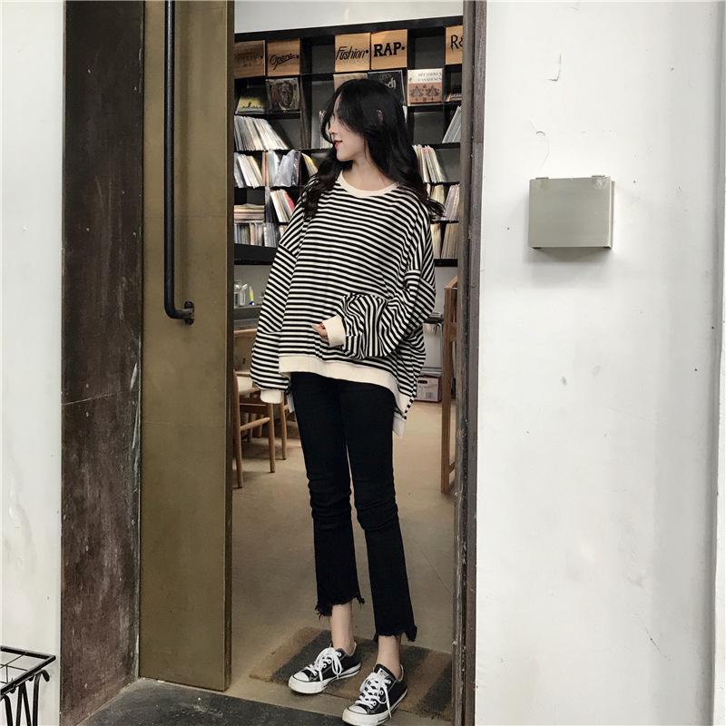 2025 Women's Korean Style Color Block Retro Stripe Hoodie - Spring/Autumn Casual Loose Fit