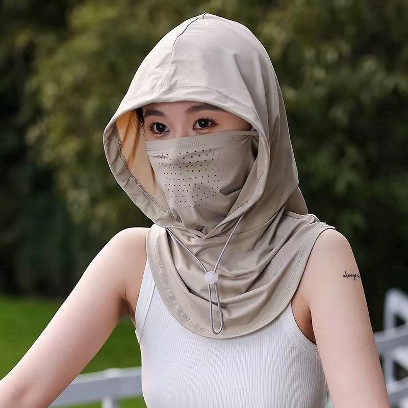 Summer Anti-UV Sunscreen Hat With Mask Shawl Breathable Ice Silk Pullover Cap Head Wrap Unisex Beach Cap For Outdoor Sports