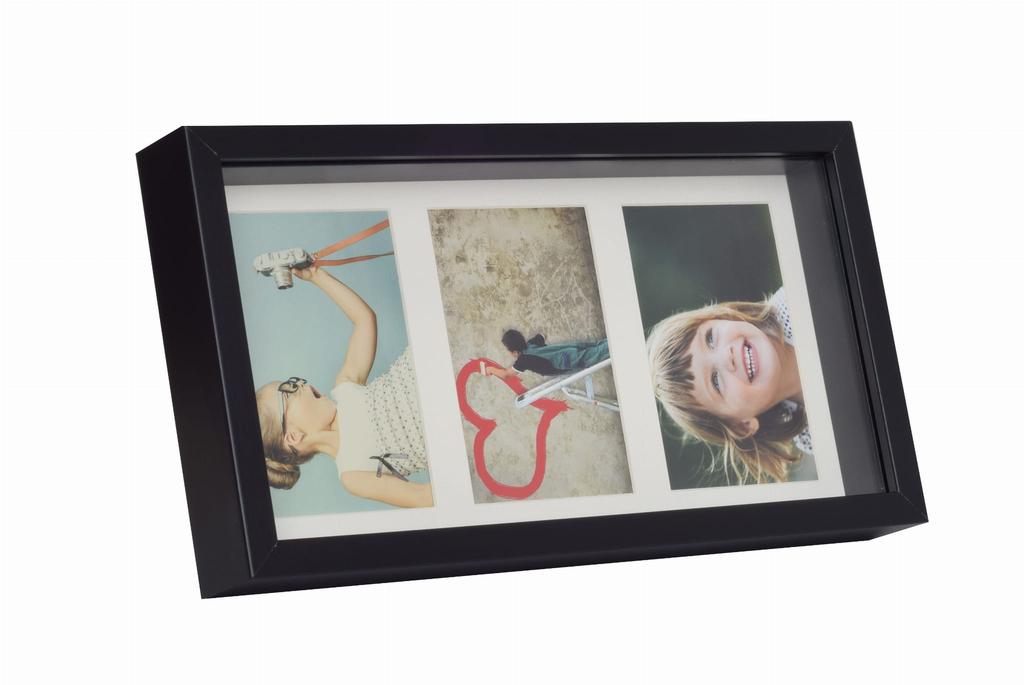 Ramka Na 3 Zdjęcia 10X15 Galeria 3D Głęboka Shadow Box 18X35Cm Czarna