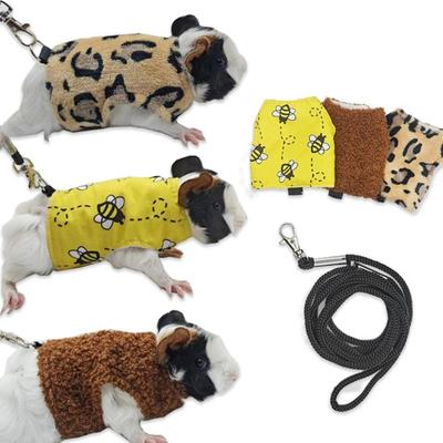 2Pcs/Set Lizard Leash Clothes Sleeveless Breathable Buckle Adjustment Reptile Bearded Dragon Vest Top Bee Print Small Animals Plush Leash Clothes