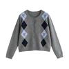 Retro Argyle Jacquard Knit Cardigan