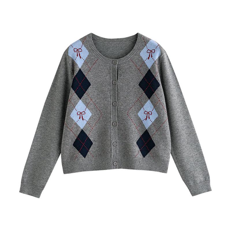 Retro Argyle Jacquard Knit Cardigan