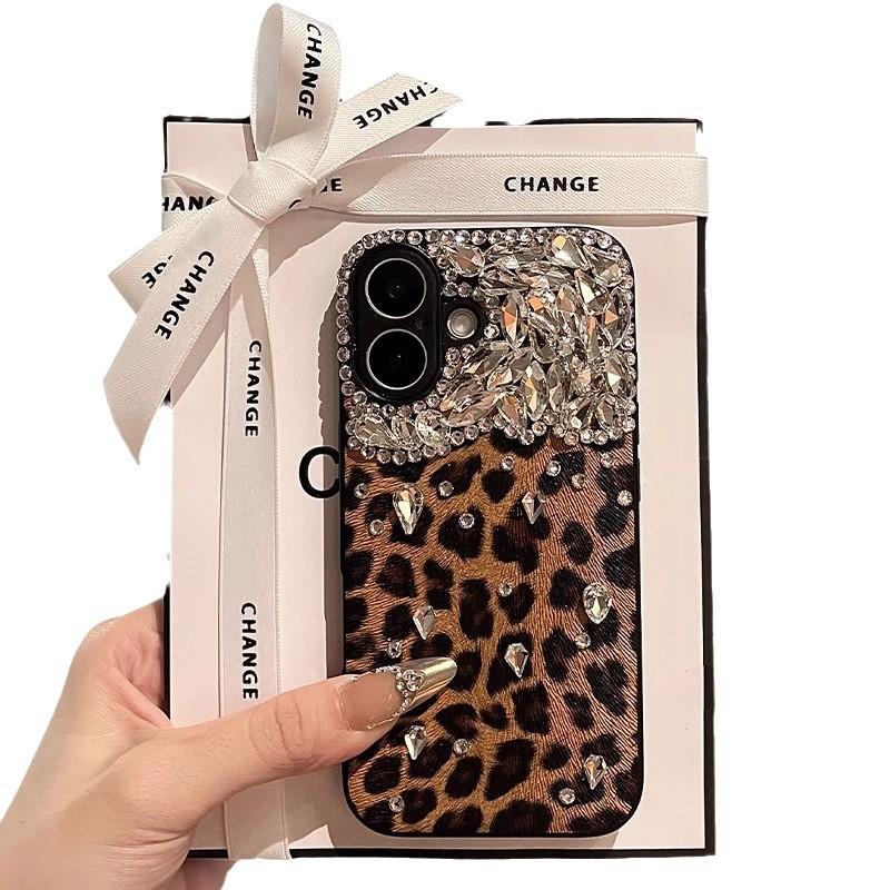 Applicable To Apple 16 ProMax Mobile Phone Case IPhone 15 Leopard Print Rhinestone 14 Fashion Women 13 Full Cover Anti Fall 12PM