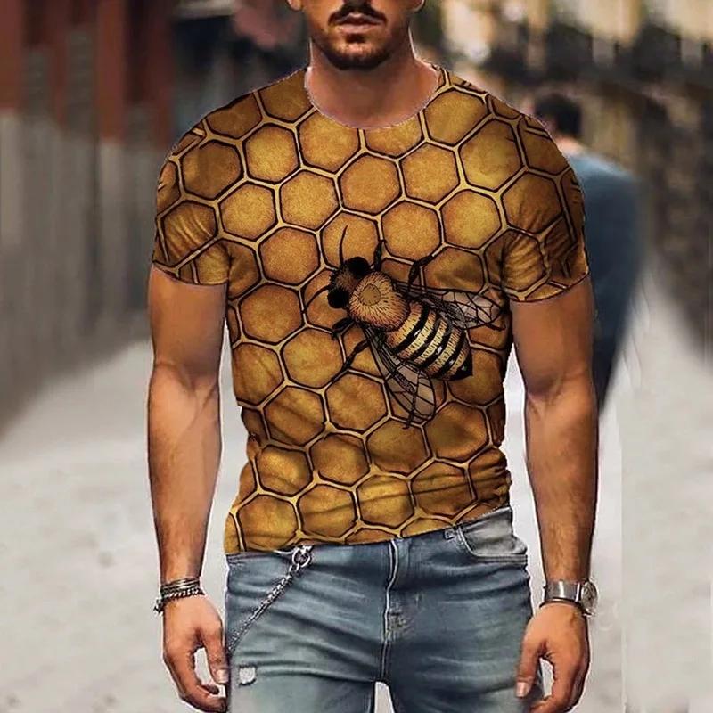 Summer New Casual Bee Pattern Men's Printed T-shirt Street Pop Hip Hop Personalized Round Neck Comfortable Short Sleeve