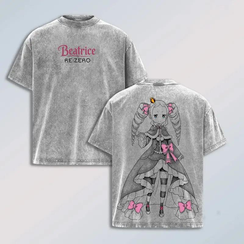 Natsuki Subaru Printed Tee Anime Re ZERO Starting Life in Another World Tshirt Men Women Washed T-shirts Harajuku Cotton T Shirt