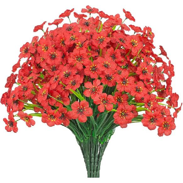 Outdoor Artificial Flowers 21 UV Resistant Bundles Fake Flower Plastic Plants Faux Silk Flowers Porch Hanging Garden Porch Window Box Decorating