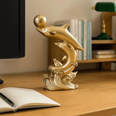 Handicrafts Resin Golden Dolphin Ornaments Decorative Light Luxury Dolphin Statue Mini Art Crafts Gift
