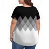 Women's Fashion Plus-size Casual Short-sleeved Geometric Striped Polka Dot Printed Round Neck Front Pleat Top