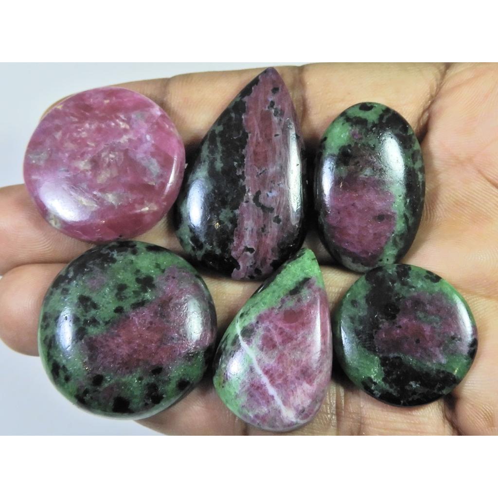 322Cts.. Natural Ruby Zoisite Mix Shape Cabochon Loose Gemstone 06Pcs Lot C-498