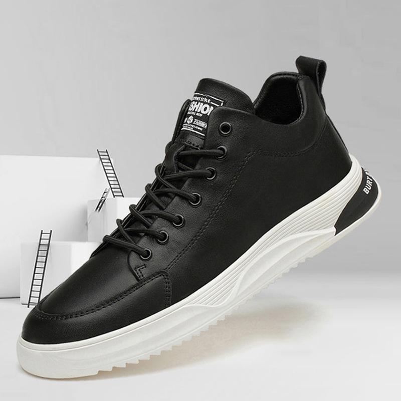 Genuine Leather Men Skataboard Shoes Elevator 6/8CM Height Increase Sports Hollow Breathable Sneakers Heightening Shoes