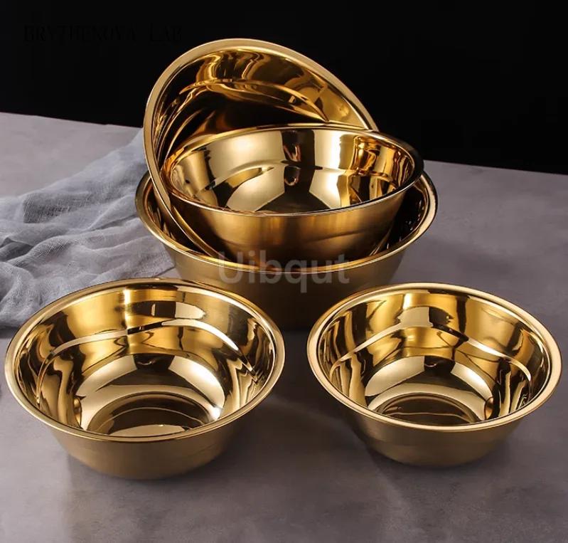 round Stainless Steel thick Basin tureen Kitchen Bath Household Vegetable Gold Wash Golden Mixing Bowl Mixed Salad Big Soup Bowl