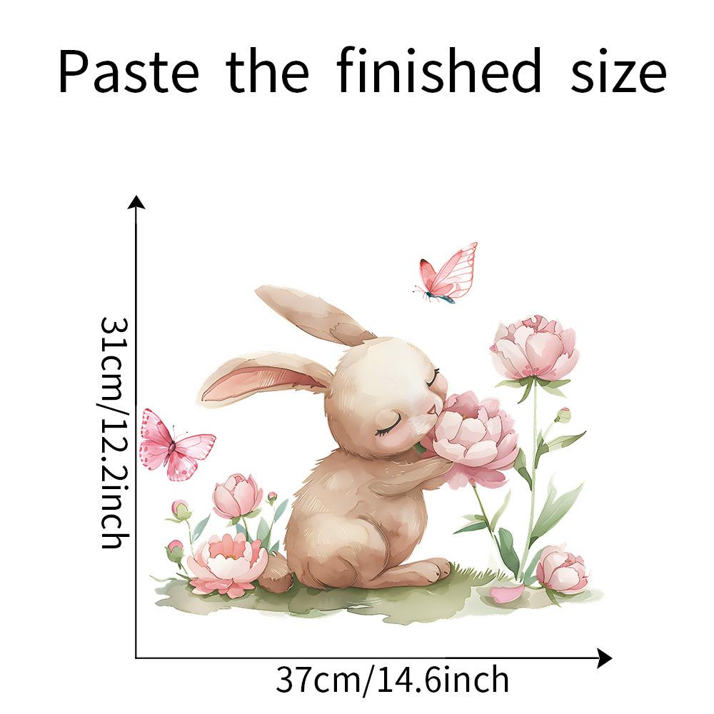 Ostern Aquarell Cartoon Hase Blume Statisch Haftend UV Fensteraufkleber Selbstklebend für Glasfen Heimdekoration