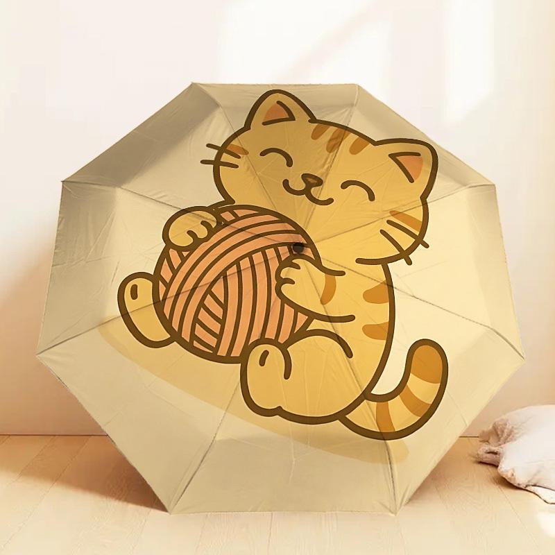 Adorable Cat with Yarn Ball - Umbrella Design: Perfect for Outdoor Adventures, Auto-Opening & Closing Umbrellas, Lightweight and Durable