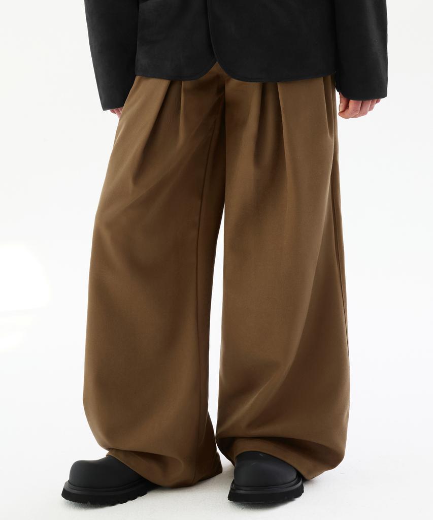 TRILLION Wool-Like Inverted Tuck Wide Pants [Camel]