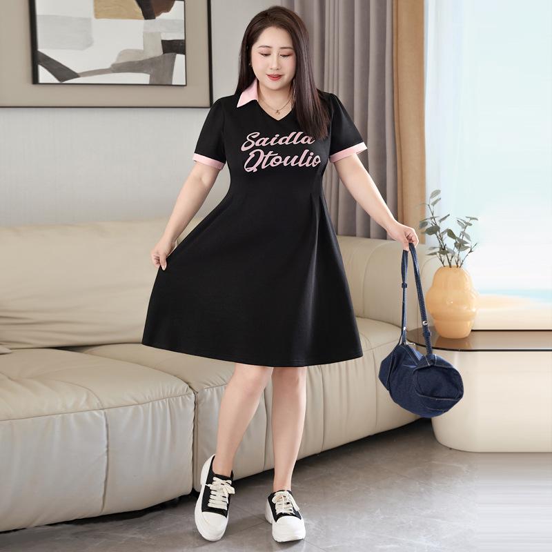 2026 Plus Size Women s Waist-Cinching Letter Print Dress 8XL