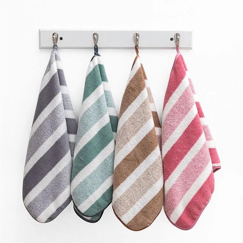 1Pc 34x75cm Coral Velvet Striped Water Absorbent Face Washcloth Bathroom Wipe Hair Quick-drying Hand Towel