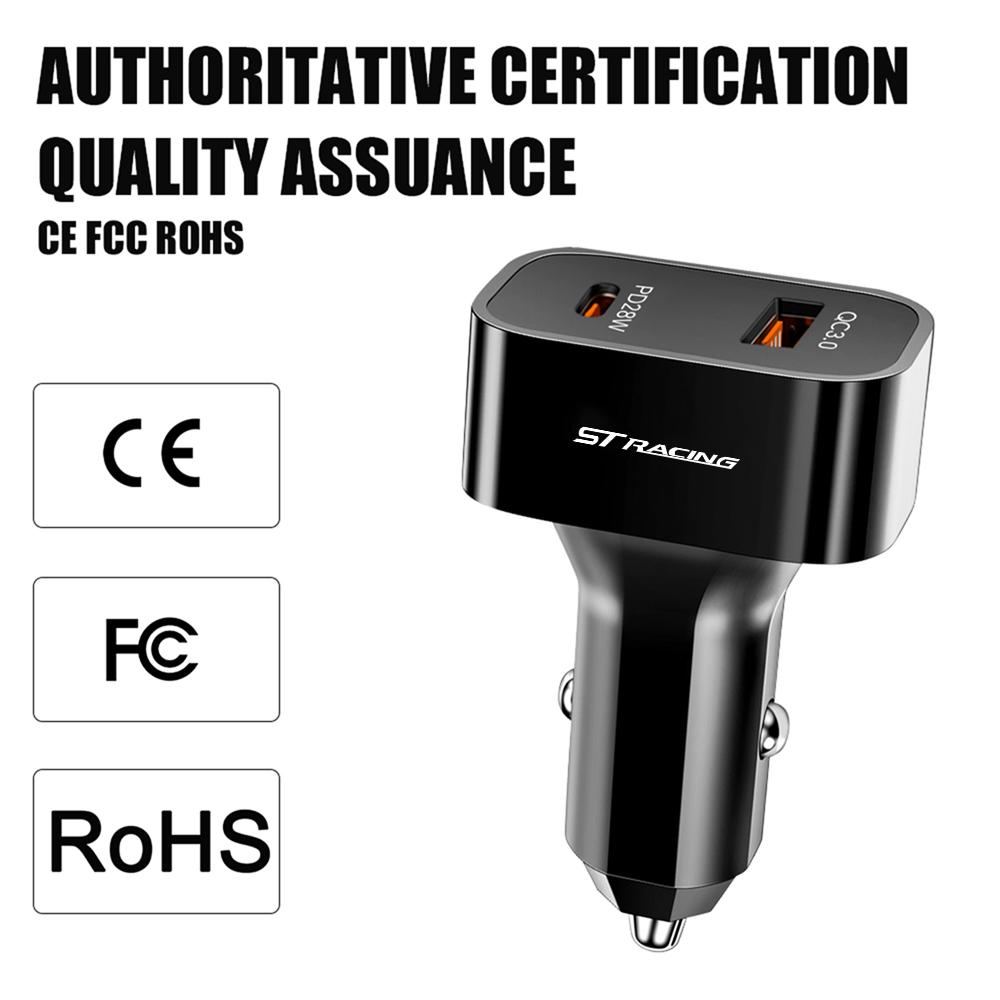WGL2 USB Car Charger Type C Fast Charging Phone Adapter Socket For Ford Kuga Transit Ecosport Focus Ranger Mondeo Mustang Fusion ST