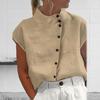 Col Montant Manches Courtes Raglan Chemise Femme Patte de Boutonnage Diagonale Manches Courtes Été Fine Couleur Unie Lâche T-shirt Top Streetwear