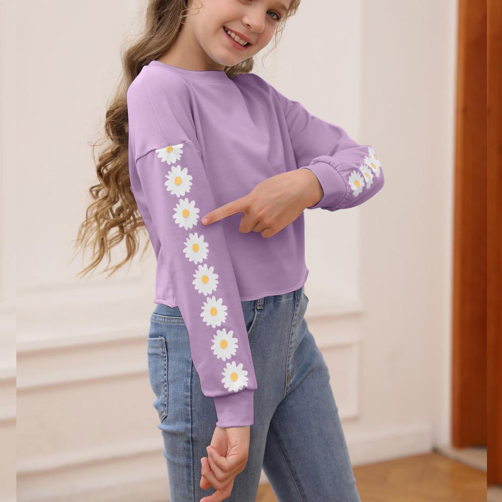 Kids Crop Tops Girls Long Sleeve Tee Shirts Cute Pinted Fashion Sweatshirt Pullover Top