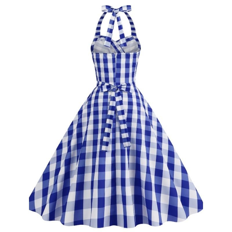 Dress Retro Dots Backless Dress Halterneck