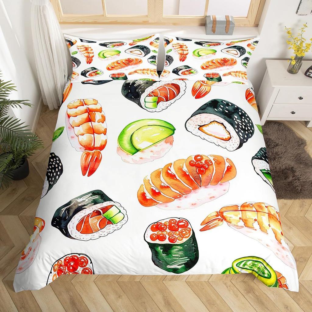Sushi Duvet Cover Cute Rice Ball Bedding Set Children And Girls Room Decoration Three-Piece Set
