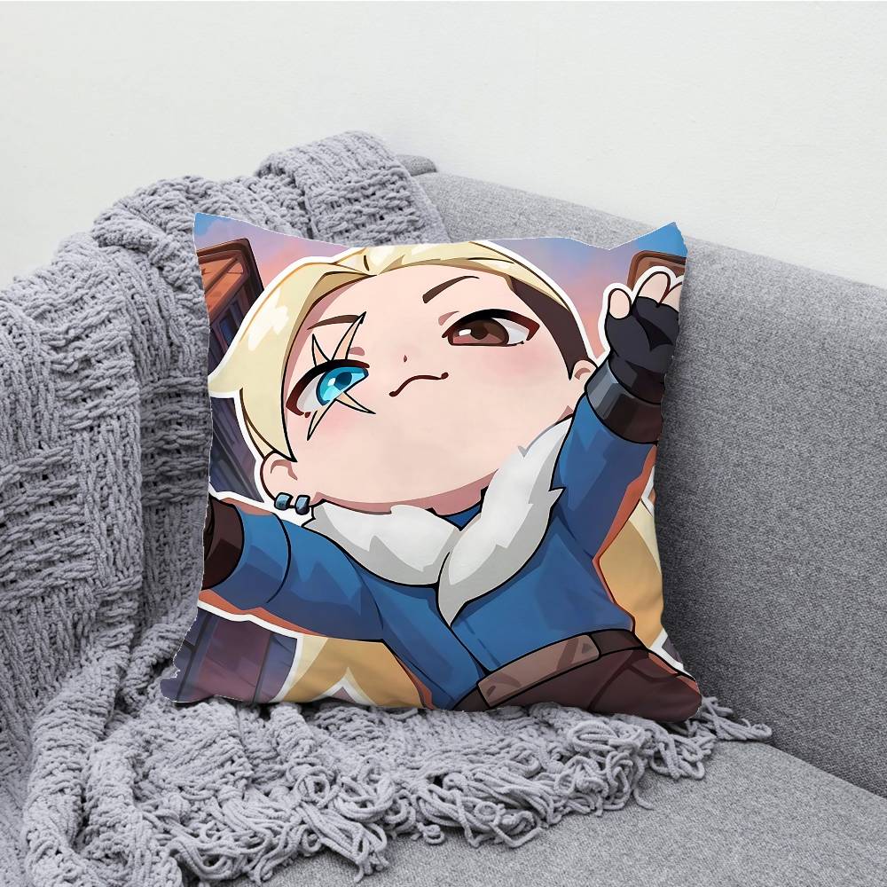 V-ValorantES Chibi Pillowcases Bedroom Living Room Sofa Home Decor Polyester Cushion Cover with Zipper