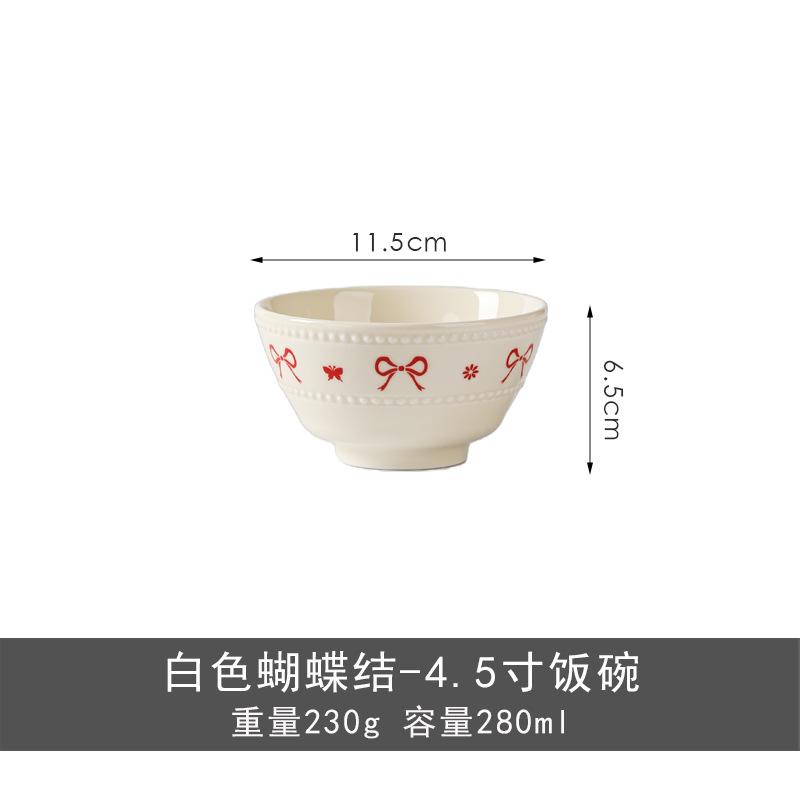 Керамическая посуда в стиле Ins с рисунком в виде банта под глазурью Хорошо выглядящая пиала для риса Суповая тарелка-амфора Бытовая керамическая тарелка