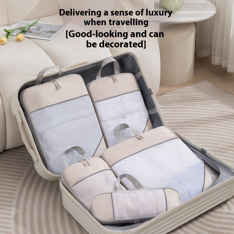 6Pcs Travel Compressed Packing Cubes Storage Organizer Set With Drawstring Bag Luggage Portable Lightweight Suitcase Bag