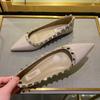 Newspring and Autumn Pointed Rivet Flat Shoes Women's Temperament Patent Leather Shallow Mouth Fairy Flat Boat Shoes Ballet Shoe