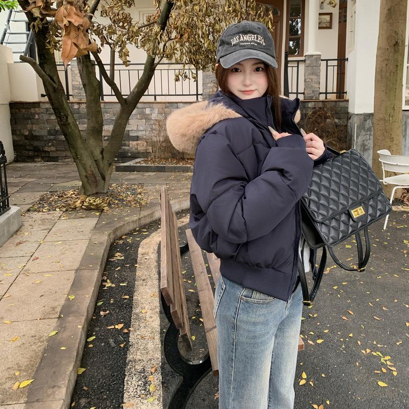 European and American Design Sense Hooded Fur Collar Cotton Clothes Women's Winter New Short Cotton-padded Clothes Bread Clothes Jacket