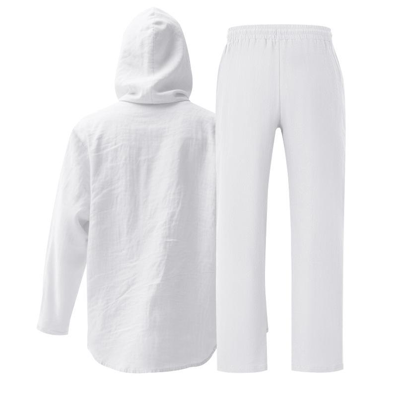Men's Casual Linen Beach Set: Loose Fit Long Sleeve Hoodie & Pants