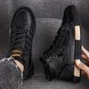 FashionMen Retro Work Shoes high top Autumn Winter Thick Bottom High Top cotton Casual Boot Leather Boots Chelsea plush warm Boots