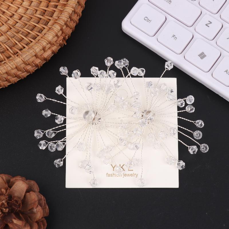 1Pair Handmade Beaded Crystal Glass Snowflake Earrings Wedding Dress Exaggerated Ear Studs Bridal Jewelry Fashionable Jewelry