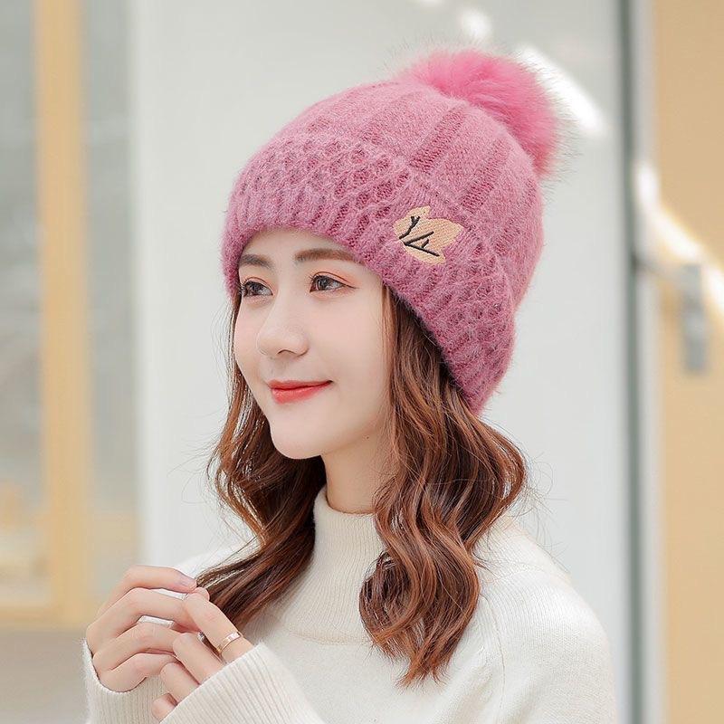 Hat women's winter cold-proof versatile fashion rabbit wool hat fleece thickened warm knitted pullover confinement hat