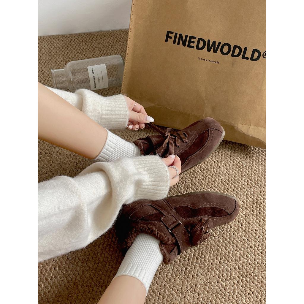 Small retro French platform snow cotton shoes women's winter warm outer wear non-slip velvet German training shoes