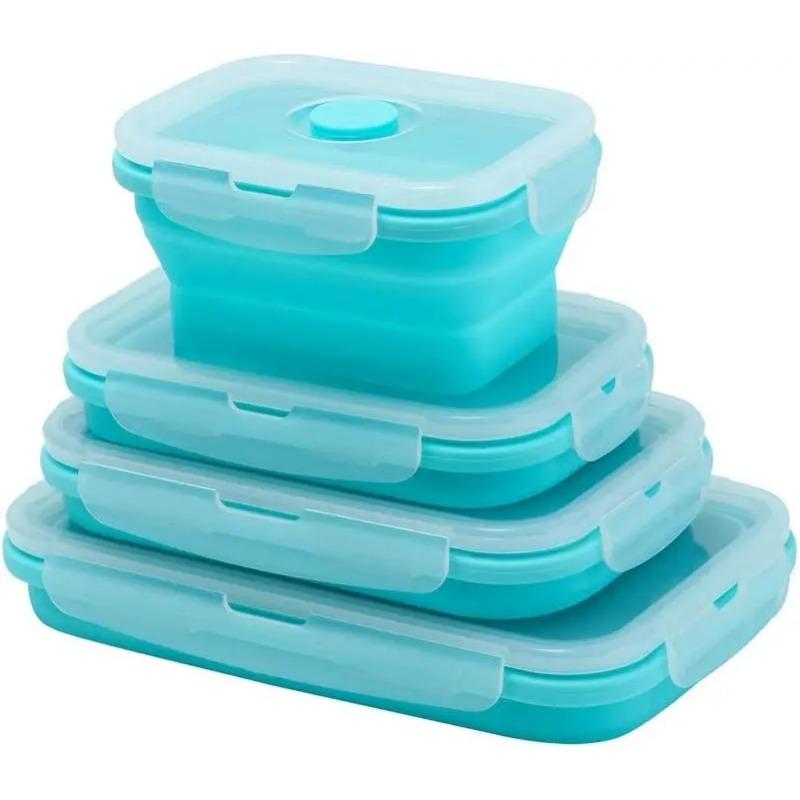 Silicone Lunch Box, Collapsible Folding Food Storage Container with Lids, Kitchen Microwave Freezer and Dishwasher Safe Kids