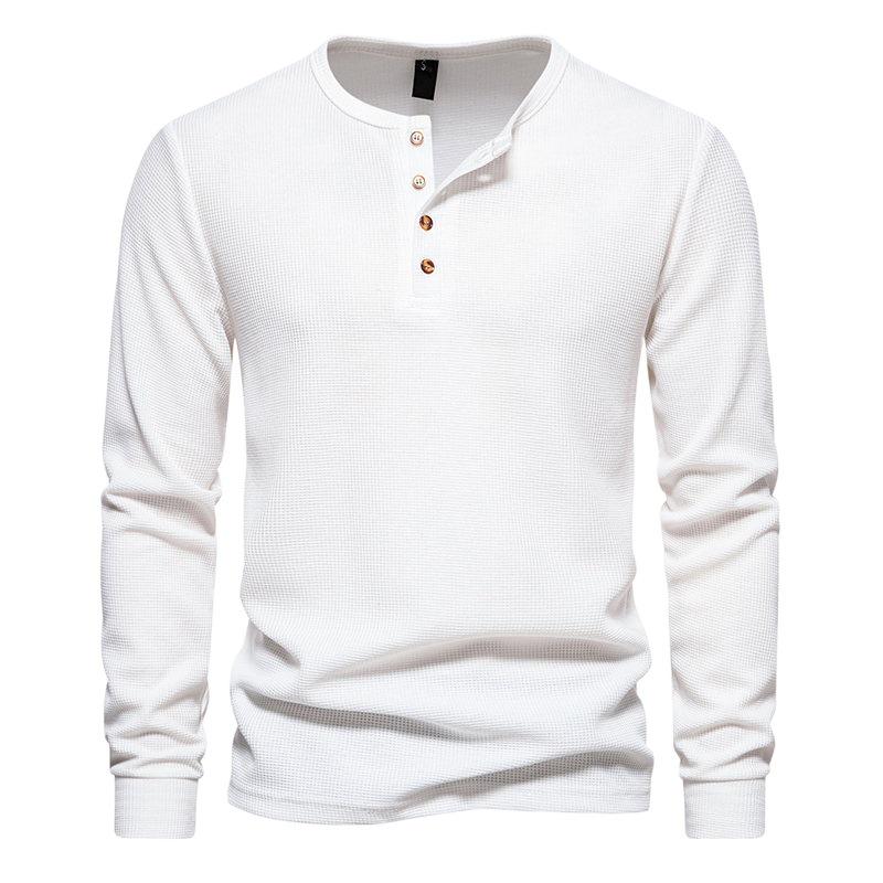 Men's Long Sleeve Henley Waffle Knit Base Layer T-Shirt