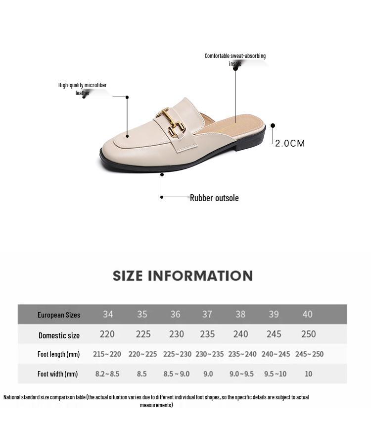 Weiwei Girl Closed-Toe French Retro Mule Slippers, Women's Versatile Flats, Plus Size Available