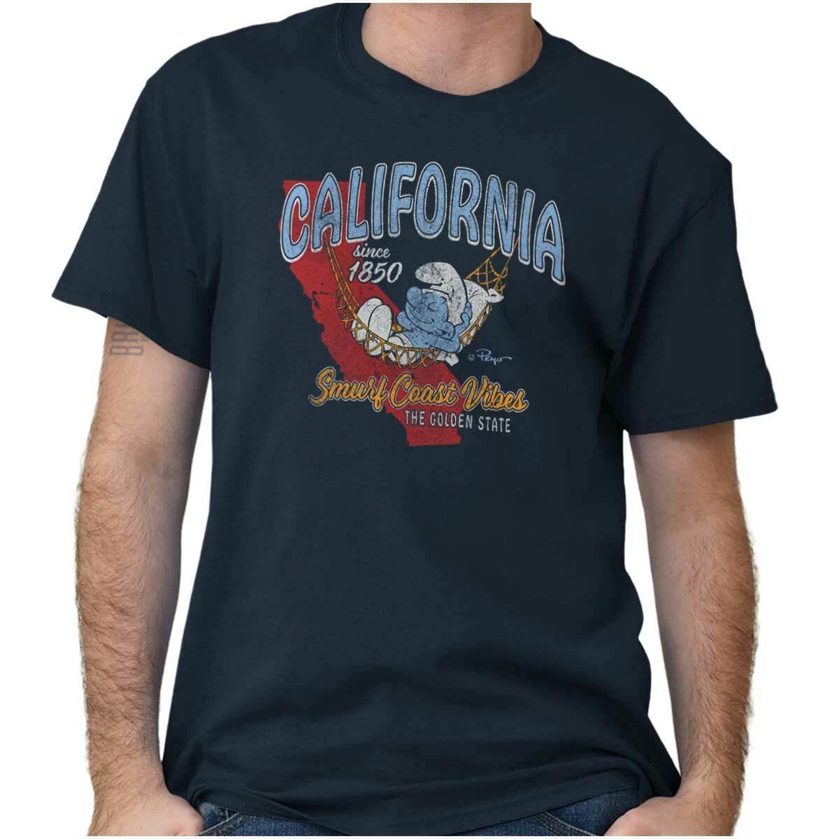The Smurfs California Golden State Cartoon Womens or Mens Crewneck T Shirt Tee XXL